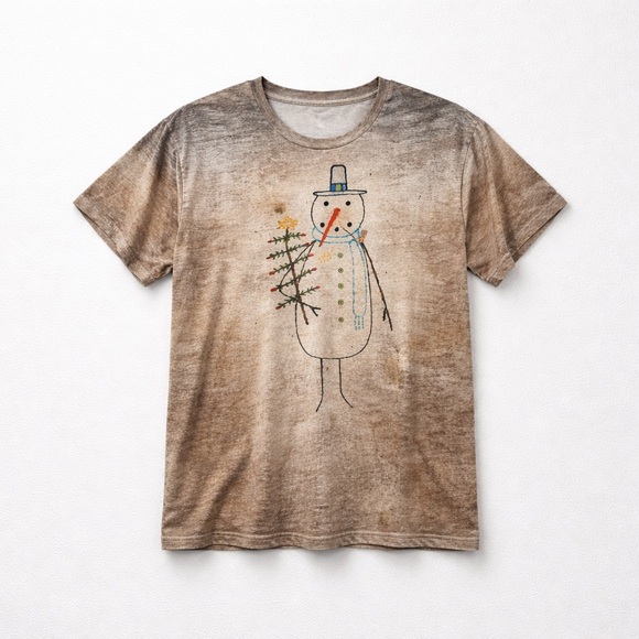 Tops - Women’s Snowman Graphic T-Shirt Short Sleeve Round Neck Brown Size XXL